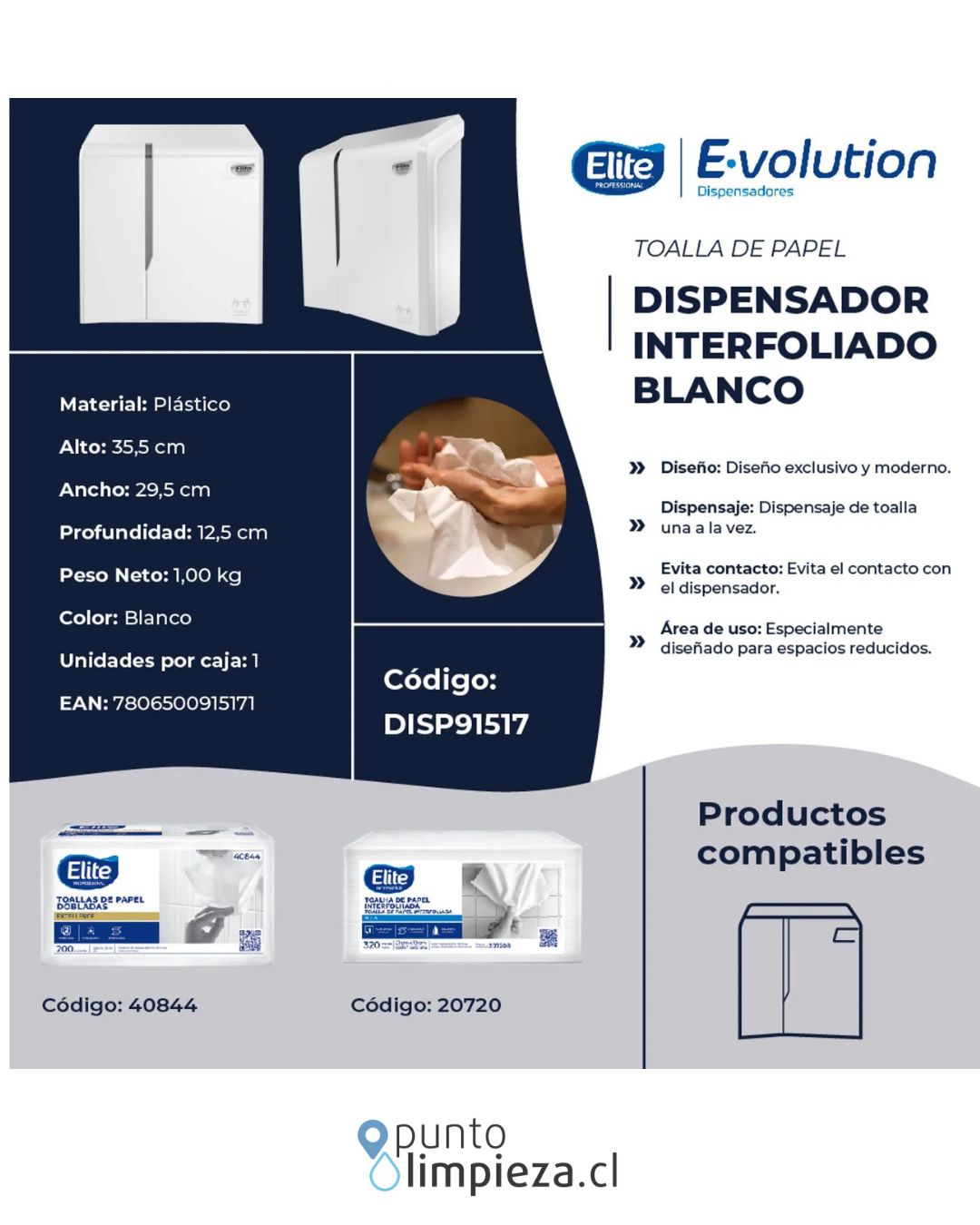 Elite Dispensador Toalla Interfoliada Evolution Blanco 1 unid - 91517