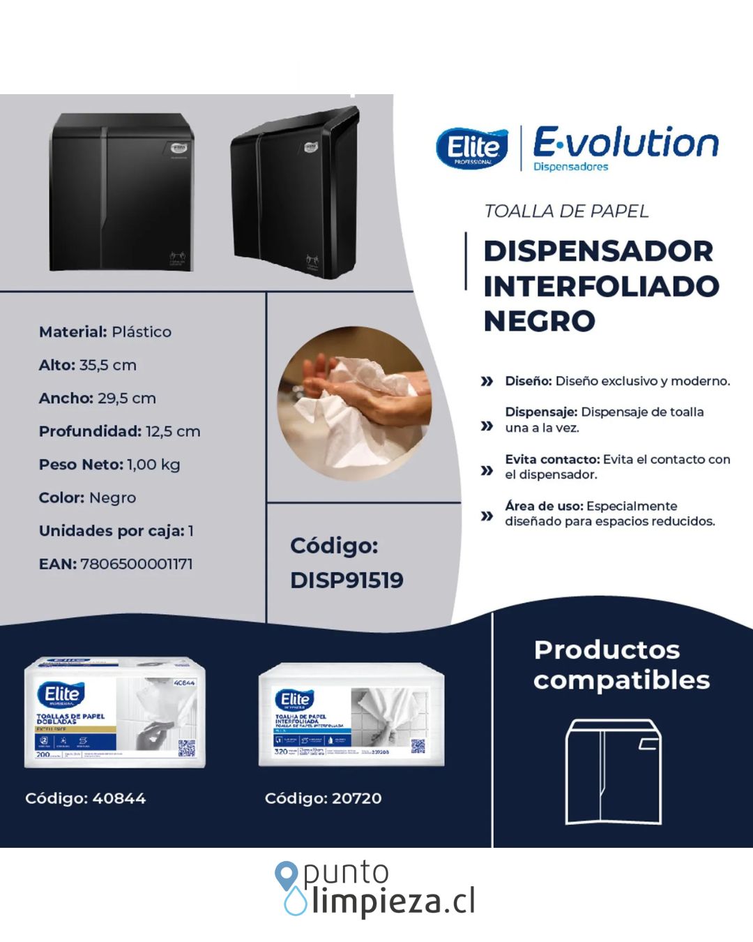 Elite Dispensador Toalla Interfoliada Evolution Negro 1 unid - 91519