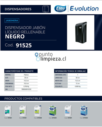 Elite Dispensador De Jabón Rellenable Evolution Negro 1 unid - 91525
