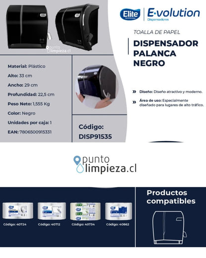 Elite Dispensador Toalla Palanca Evolution Negro 1 unid - 91535