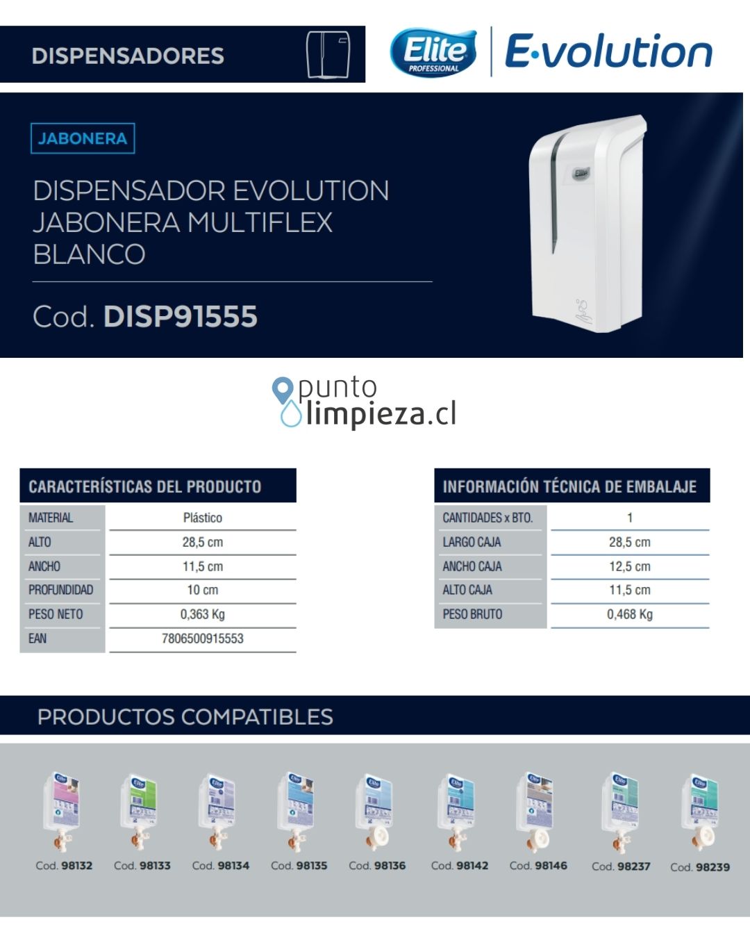 Elite Dispensador De Jabón Multiflex Evolution Blanco 1 unid - 91555