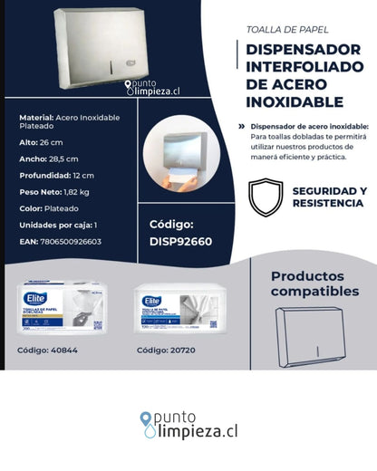Elite Dispensador Toalla Interfoliada Acero Inoxidable 1 unid - 92660