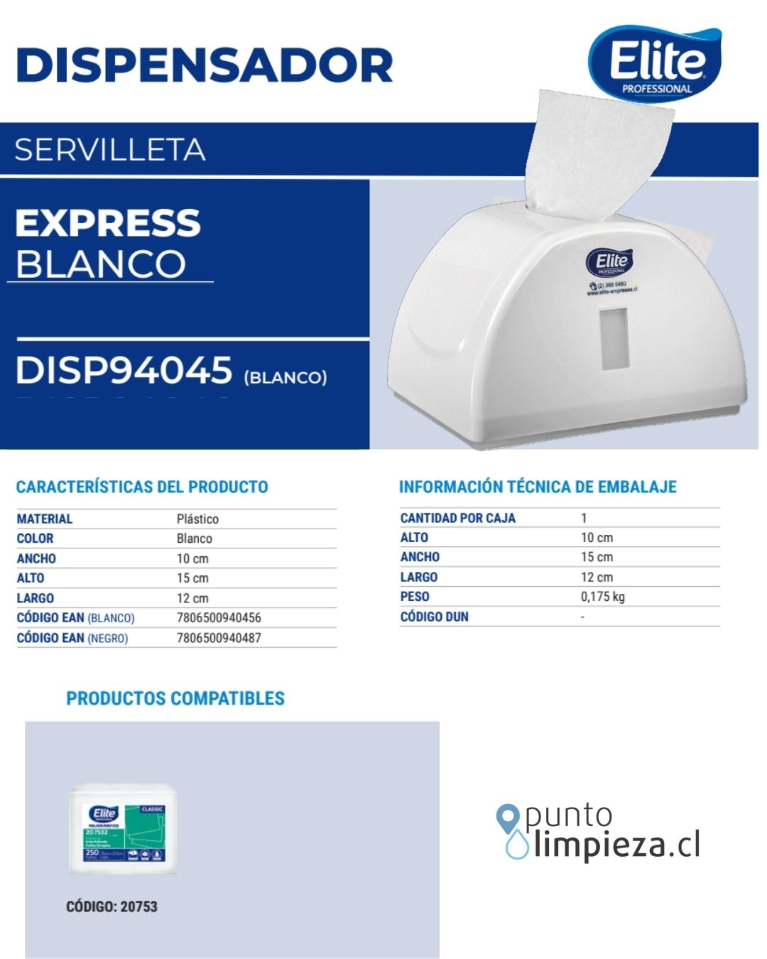 Elite Dispensador Servilleta Express Blanco 1 unid - 94045