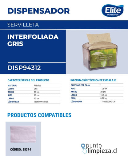Elite Dispensador Servilleta Interfoliada Gris 1 unid - 94312
