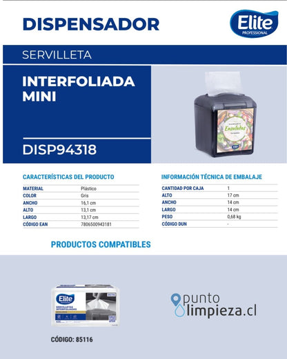 Elite Dispensador Servilleta Interfoliada Mini Gris 1 unid - 94318