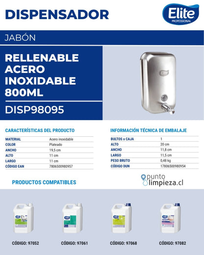 Elite Dispensador De Jabón Rellenable Acero Inoxidable 1 unid - 98095
