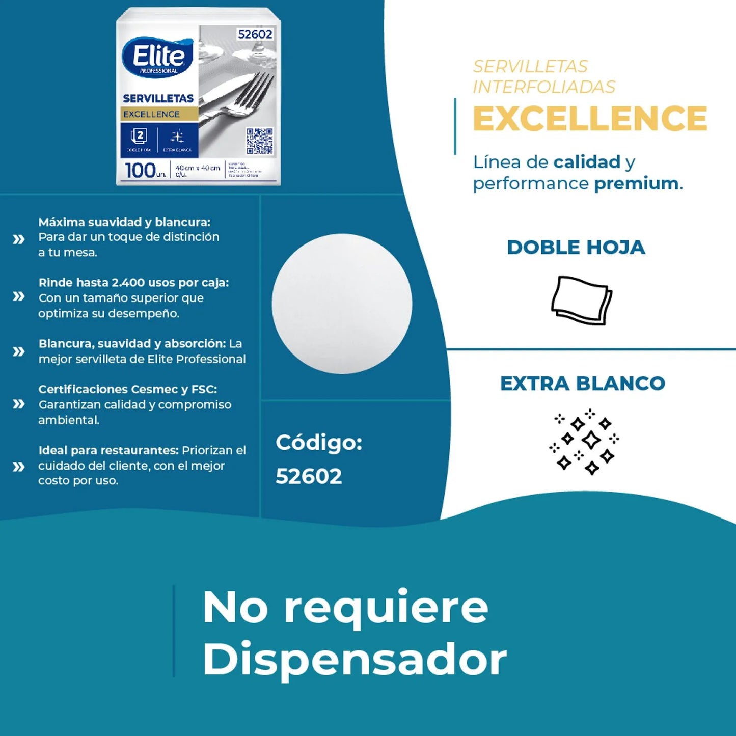 Elite Servilleta Mantel Doble Hoja 24 x 100 unid