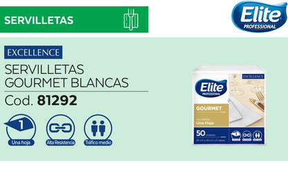 Elite Servilleta Gourmet Blanca Una Hoja 50 unid