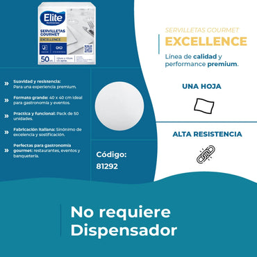 Elite Servilleta Gourmet Blanca Una Hoja 50 unid
