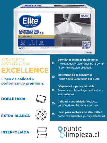 Elite Servilleta Interfoliada Doble Hoja 4 x 400 unid - 85116