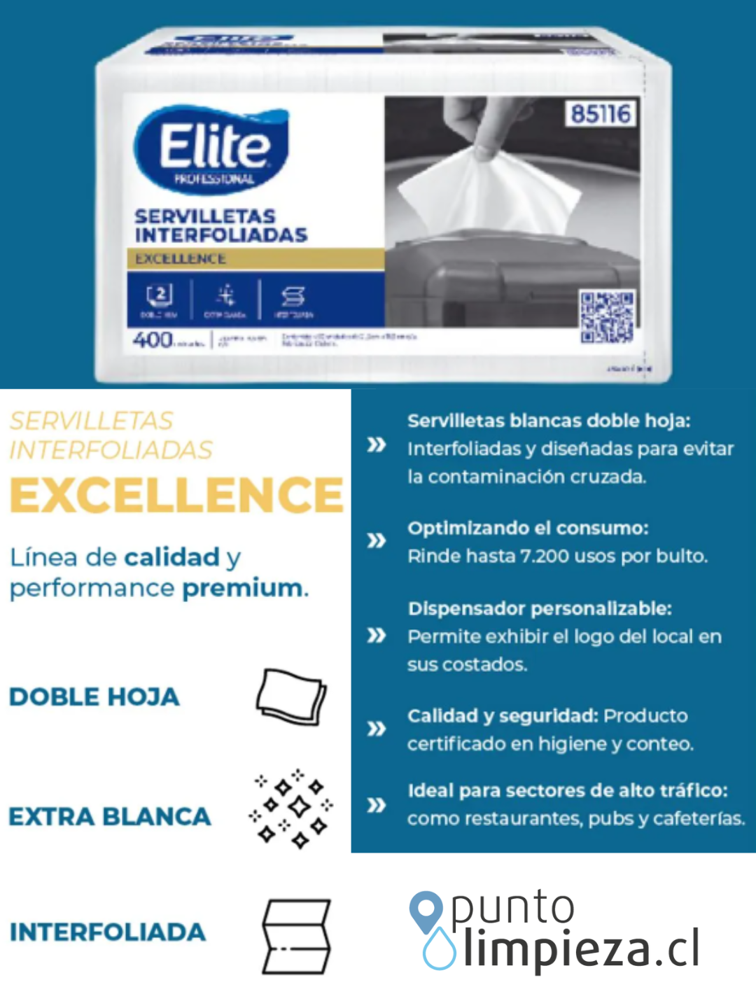 Elite Servilleta Interfoliada Doble Hoja 400 unid