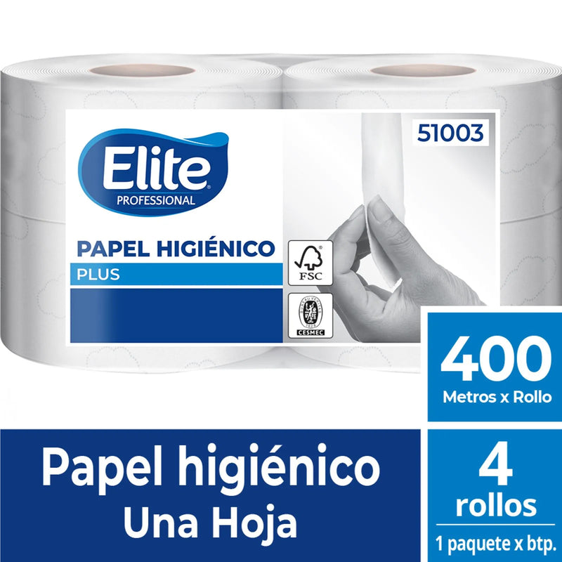 Elite Papel Higienico Plus Una Hoja 400 metros 4 rollos
