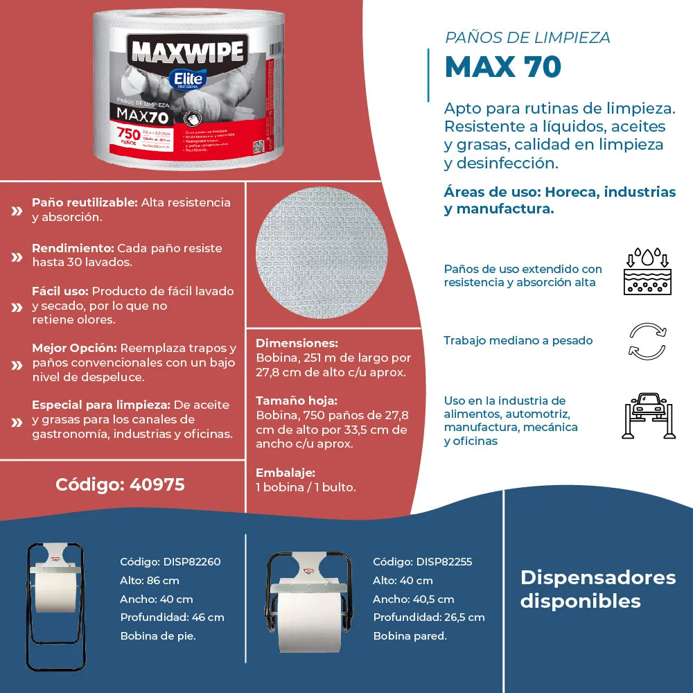 Elite Maxwipe Paños de Limpieza MAX70 750 unid