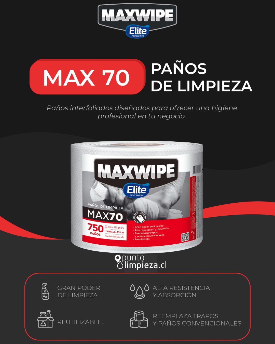 Elite Maxwipe Paños de Limpieza MAX70 3 x 750 unid