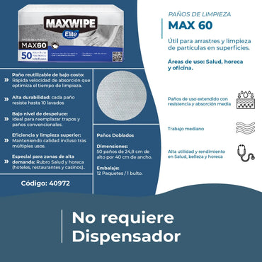 Elite Maxwipe Paños de Limpieza Doblado MAX60 50 unid