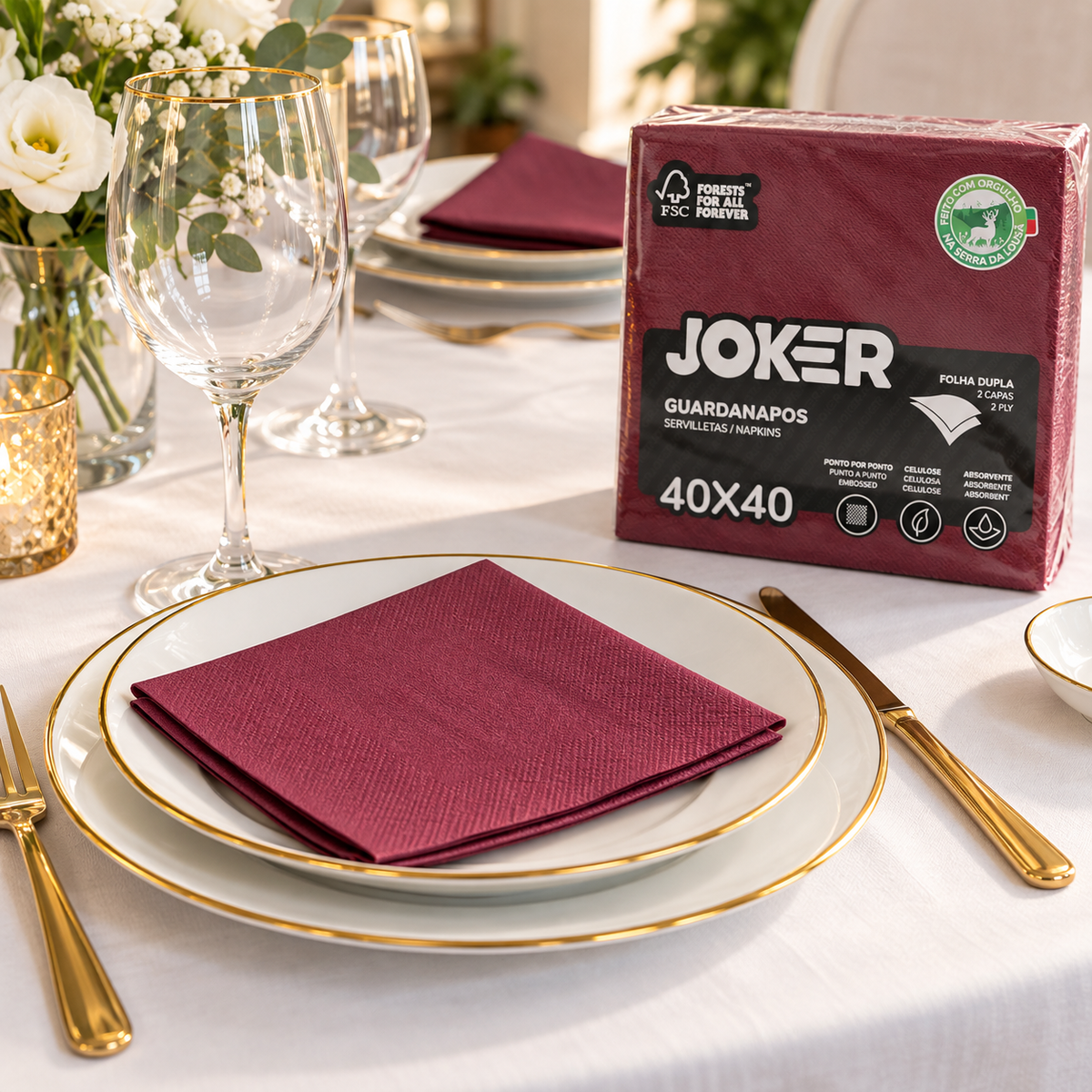 Joker Servilleta 40 x 40 cms Color Burdeo 50 unid
