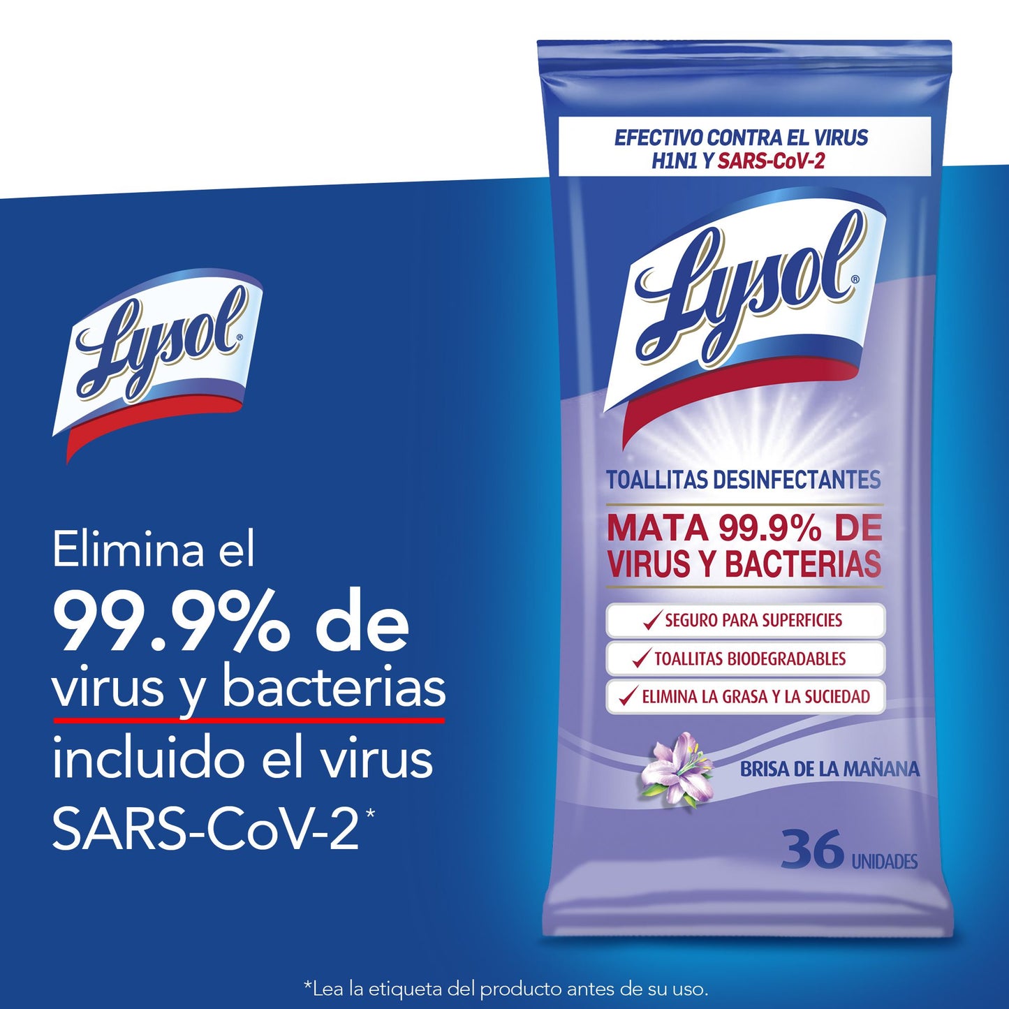 Lysol Toallas Desinfectantes Brisa de la Mañana 36 unid