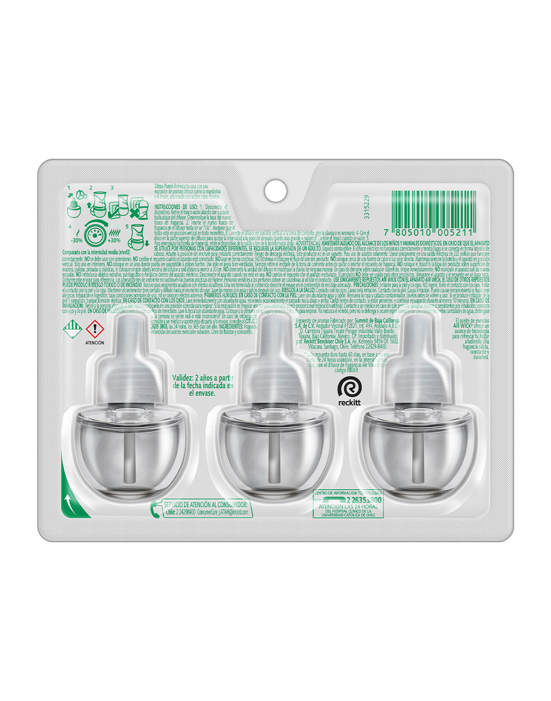 Airwick Recarga Desodorante Electrico Citrus Punch 3 unid
