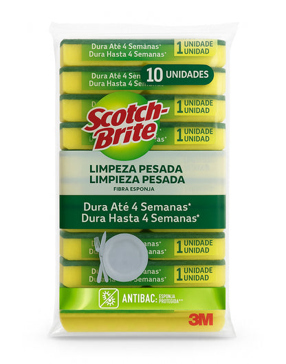 Scotch-Brite Esponja Abrasiva Limpieza Pesada Pack 10 unid