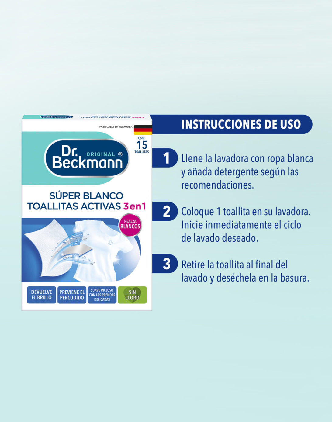Dr. Beckmann Toallitas Activas Súper Blanco 15 unid