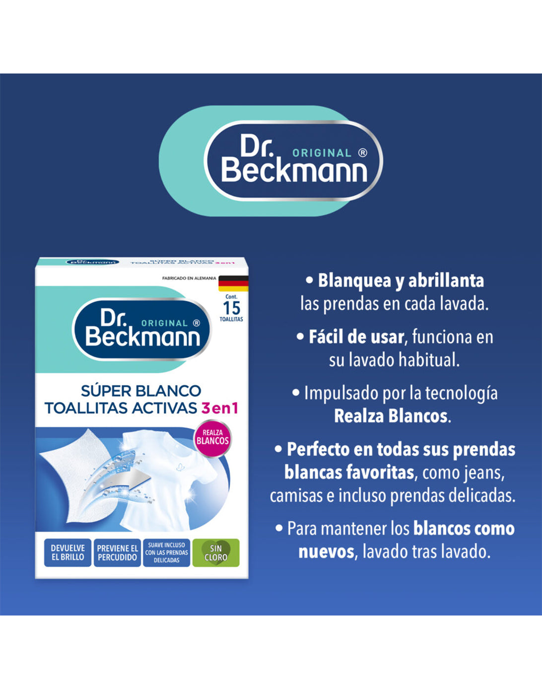 Dr. Beckmann Toallitas Activas Súper Blanco 15 unid