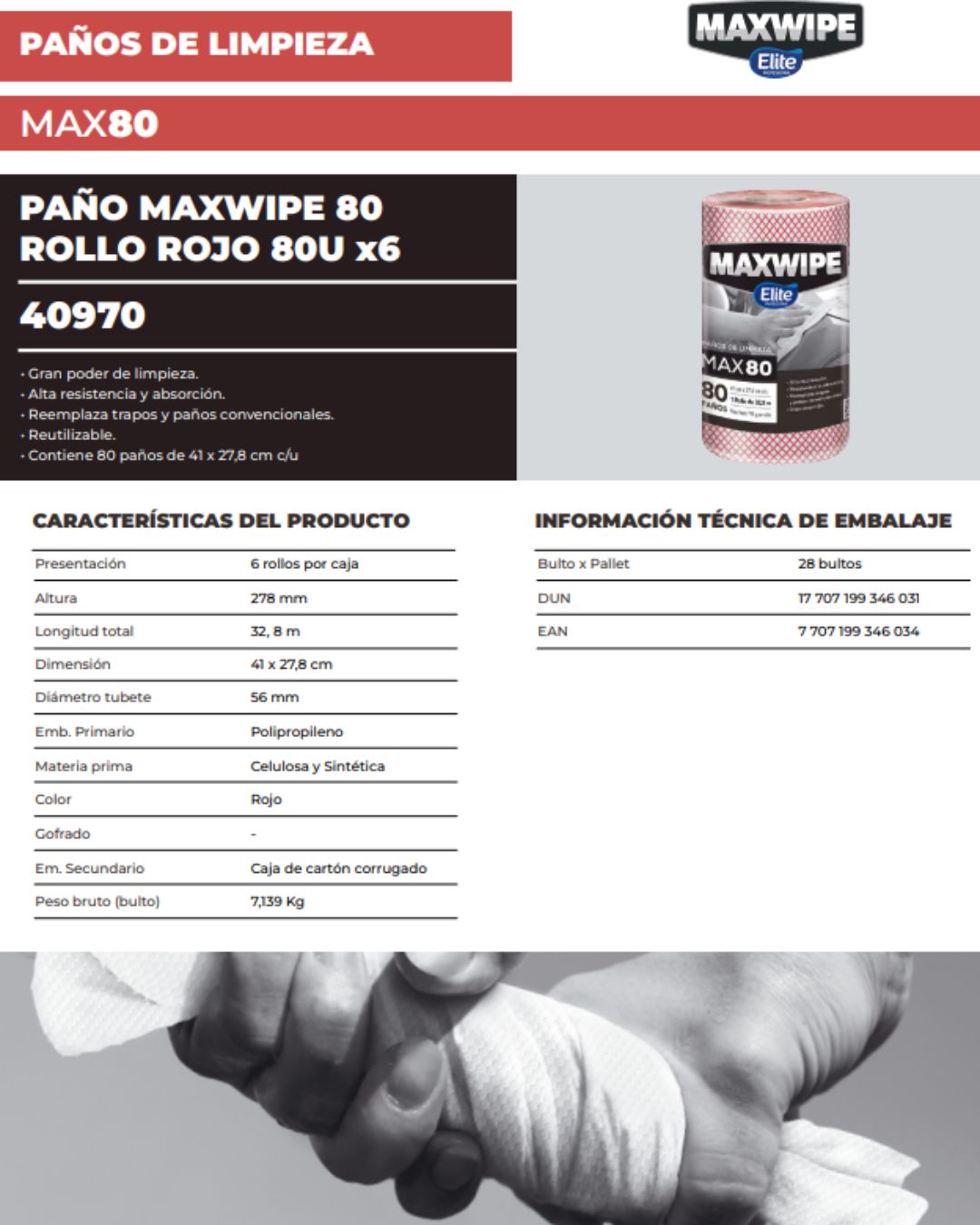 Elite Maxwipe Paños de Limpieza MAX80 Rojo 80 unid