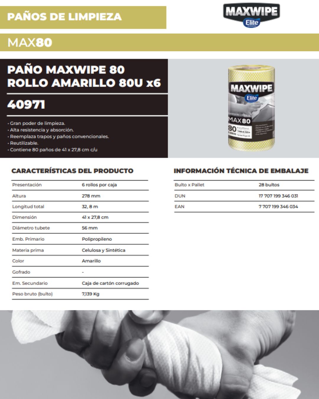 Elite Maxwipe Paños de Limpieza MAX80 Amarillo 80 unid