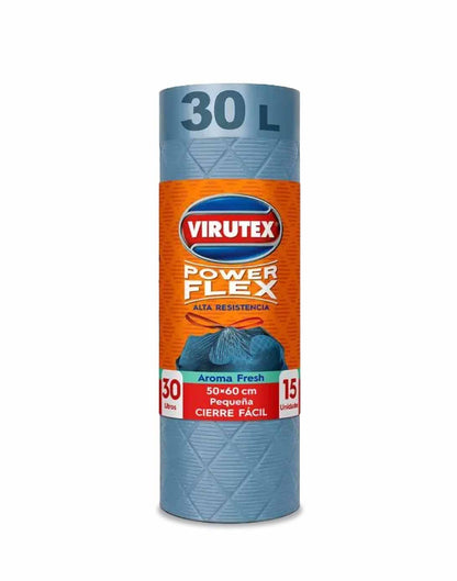 Virutex Bolsa de Basura Power Flex Cierre Fácil 50 x 60 cm 15 unid