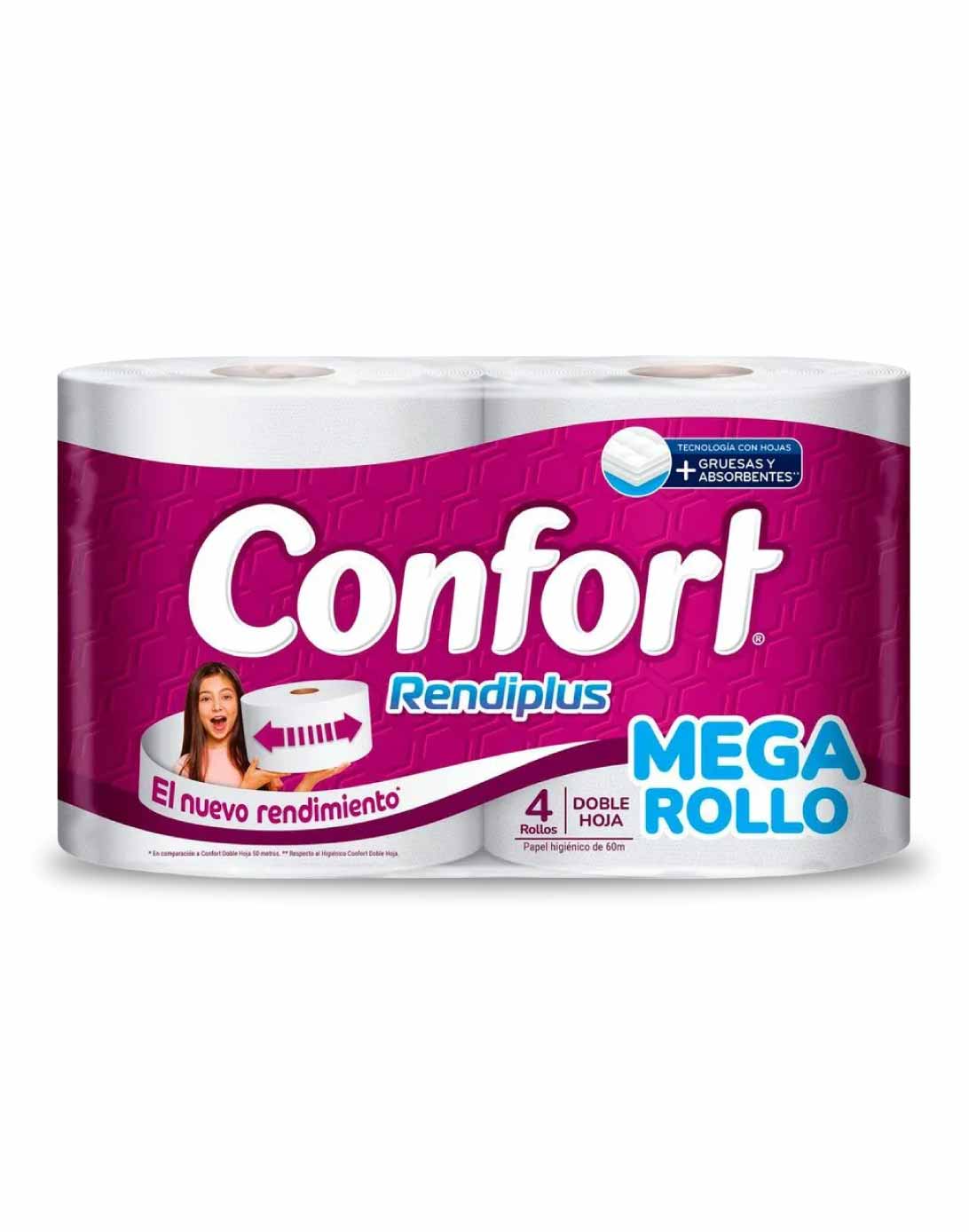 Confort Papel Higiénico Rendiplus Doble Hoja 60 metros 4 rollos