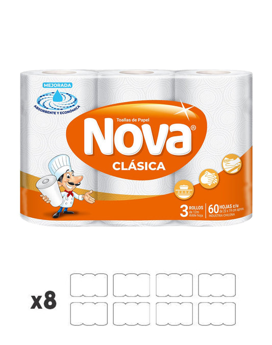 Nova Toalla de Papel 12 metros 8 x 3 rollos
