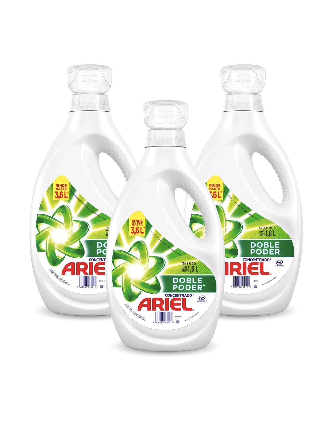 Ariel Power Liquid Detergente liquido concentrado 3 x 1,8 L - Puntolimpieza