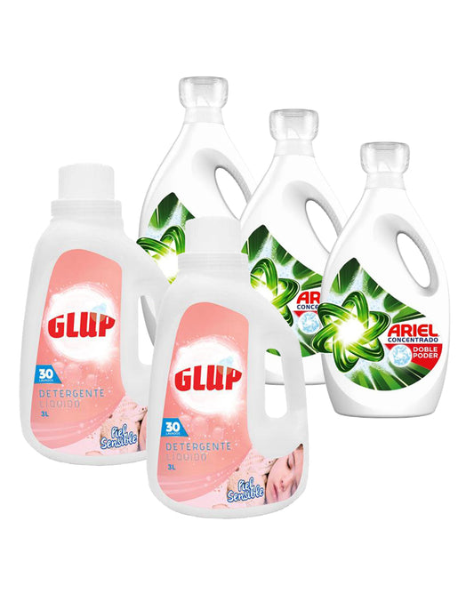 Pack 3 Ariel 1.8L + 2 Glup Piel Sensible 3L PACK