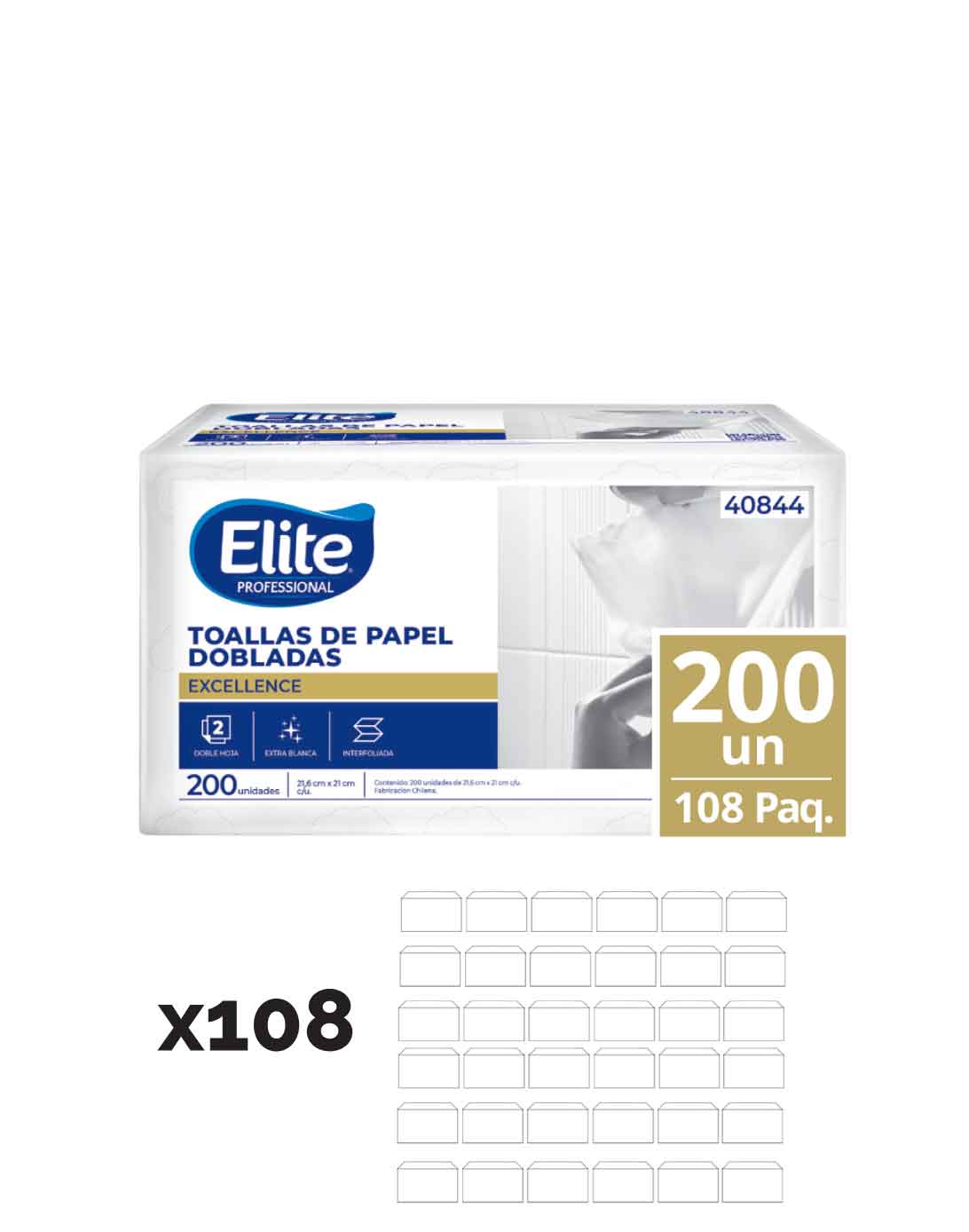 Elite Toalla De Papel Interfoliada Doble Hoja 21,6 x 21 cm 108 x 200 unid