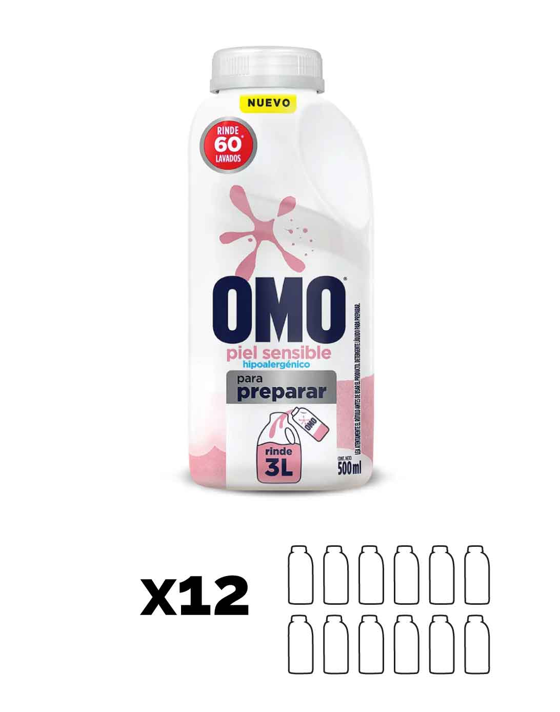 Omo Detergente Liquido Piel Sensible Para Diluir 12 x 500 cc