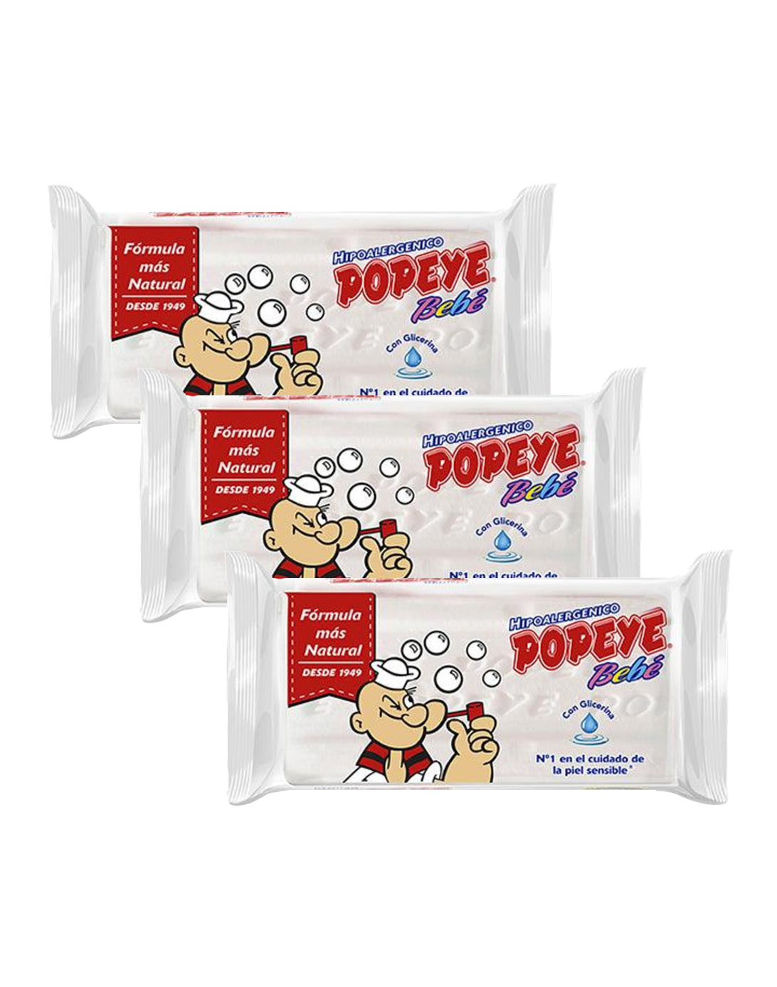Popeye Jabon Bebe Ropa Blanca y Color 3 x 170 gr