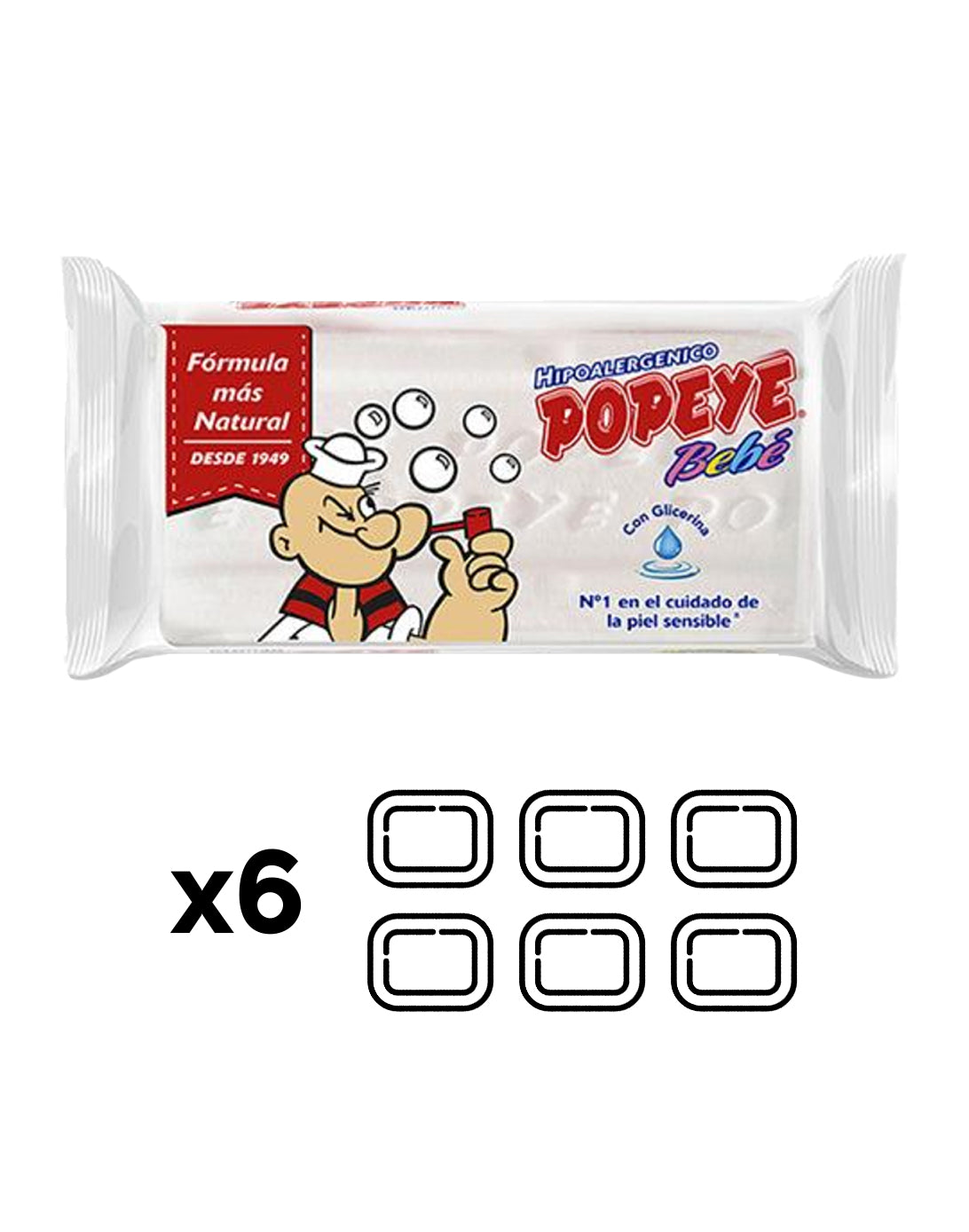 Popeye Jabon Bebe Ropa Blanca y Color 6 x 170 gr