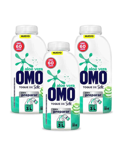 Omo Detergente Liquido Aloe Vera  Toque Soft Para Diluir 3 x 500 cc