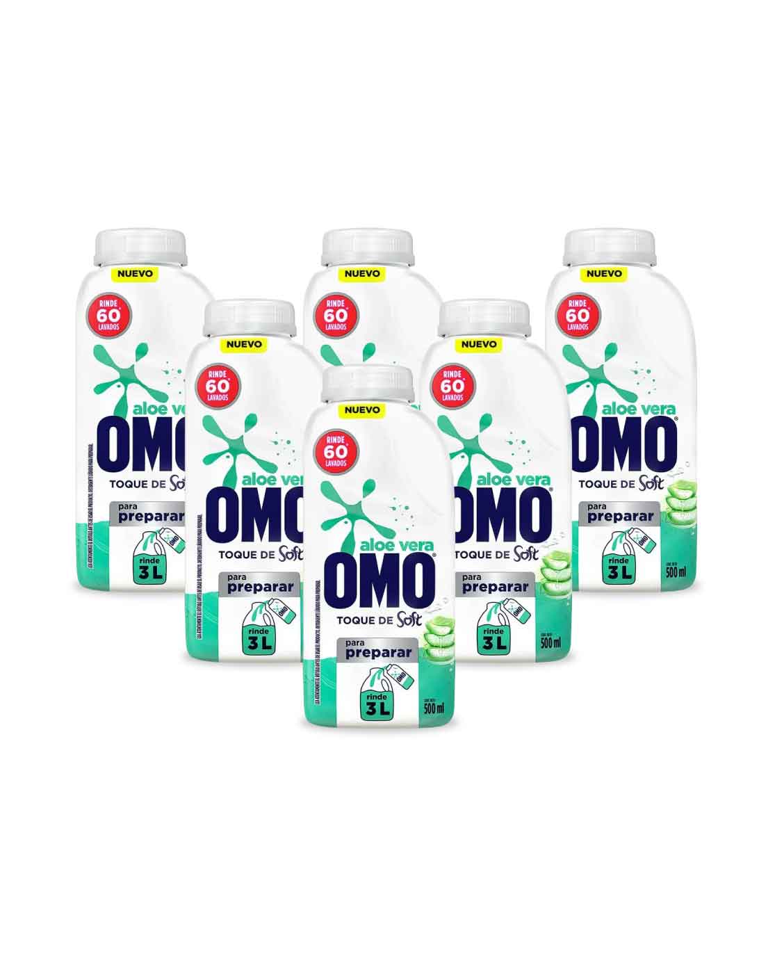 Omo Detergente Liquido Aloe Vera  Toque Soft Para Diluir 6 x 500 cc