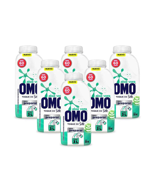 Omo Detergente Liquido Aloe Vera  Toque Soft Para Diluir 6 x 500 cc