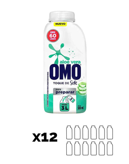 Omo Detergente Liquido Aloe Vera  Toque Soft Para Diluir 12 x 500 cc