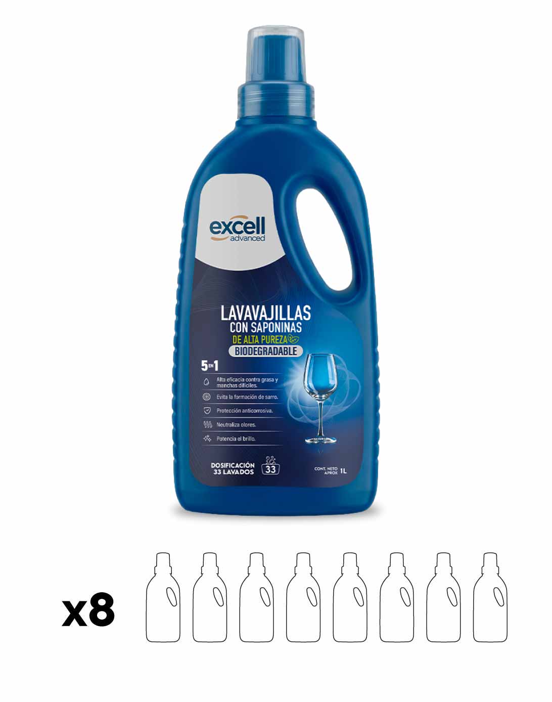 Excell Detergente para Lavavajillas Advanced 8 x 1000 cc