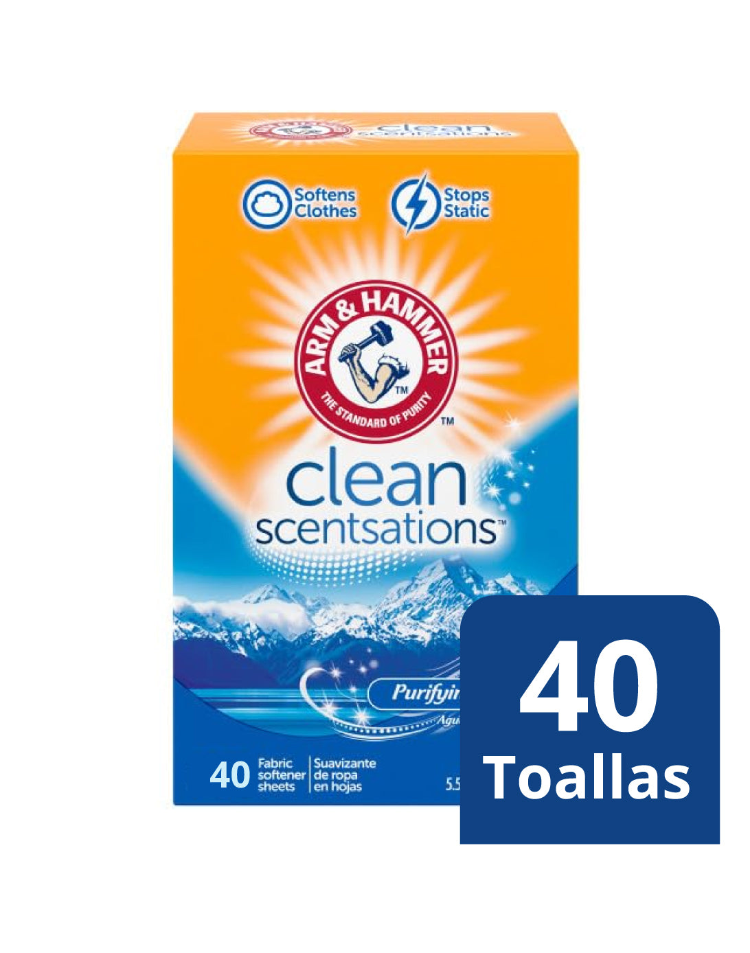 Arm & Hammer Toallas Suavizantes Antiestáticas Clean Scentsations 40 unid