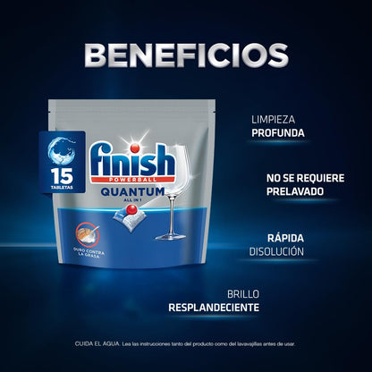 Finish Quantum Lavavajilla Tabletas Todo en uno 15 unid