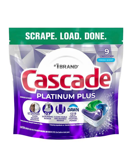 Cascade Detergente Lavavajilla Platinum Plus Fresh 9 unid - Puntolimpieza