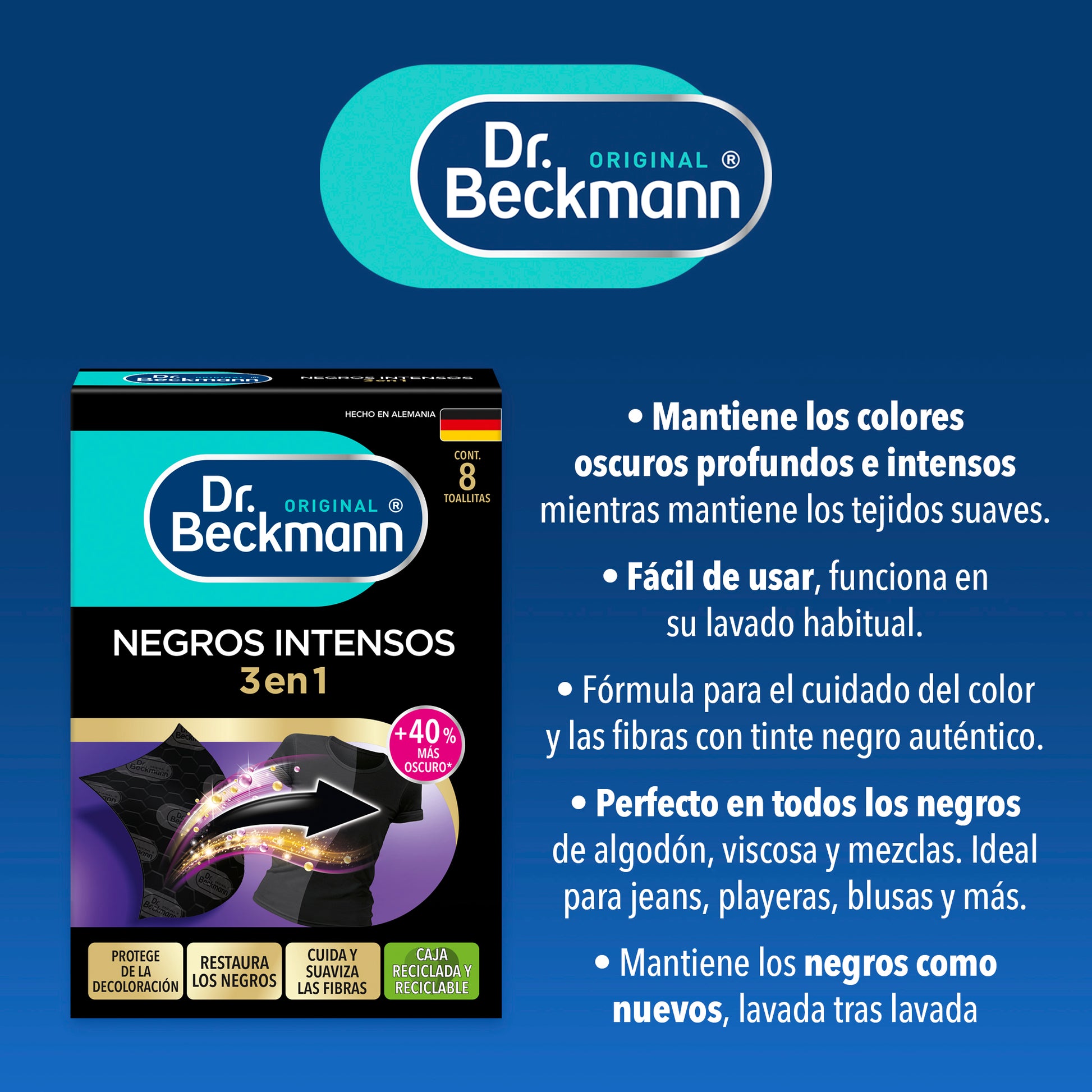 Dr. Beckmann Toallas Negros Intensos 3 x 8 unid - Puntolimpieza