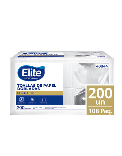 Elite Toalla De Papel Interfoliada Doble Hoja 21,6 x 21 cm 108 x 200 unid - Puntolimpieza