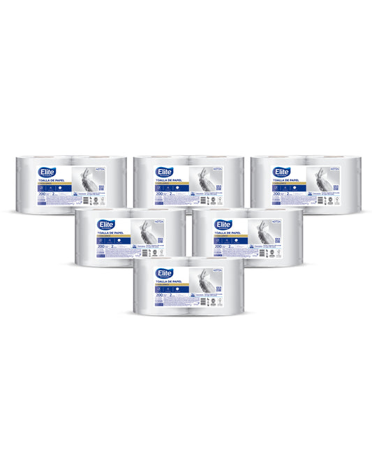 Elite Toalla de Papel Jumbo Doble Hoja 200m 6 x 2 rollos - Puntolimpieza