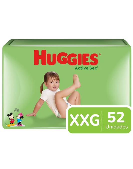 Huggies Pañales Bebé Active Sec XXG 52 unid - Puntolimpieza