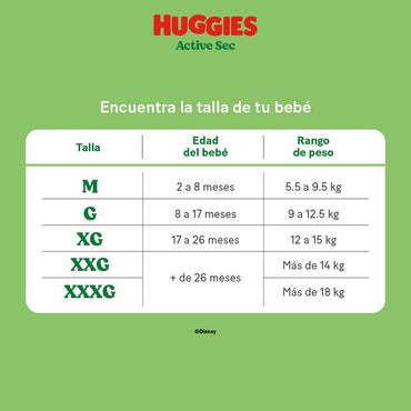 Huggies Pañales Bebé Active Sec XXXG 48 unid - Puntolimpieza