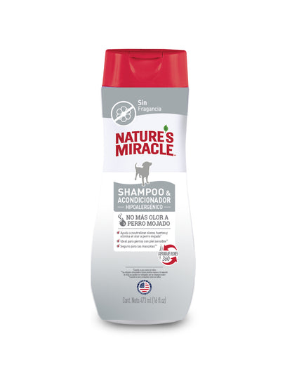Natures Miracle Shampoo y acondicionador hipoalergénico sin aroma 473 ml - Puntolimpieza